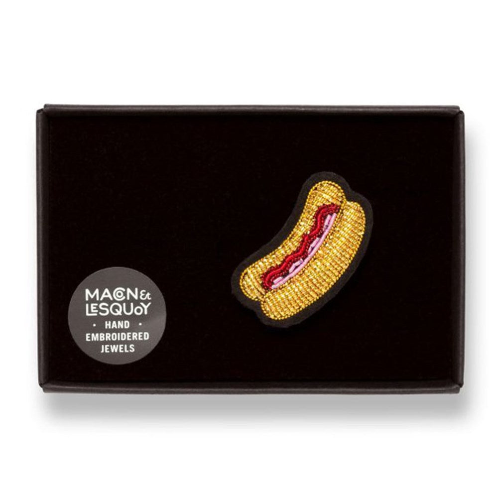Hand Embroidered Hot Dog Pin