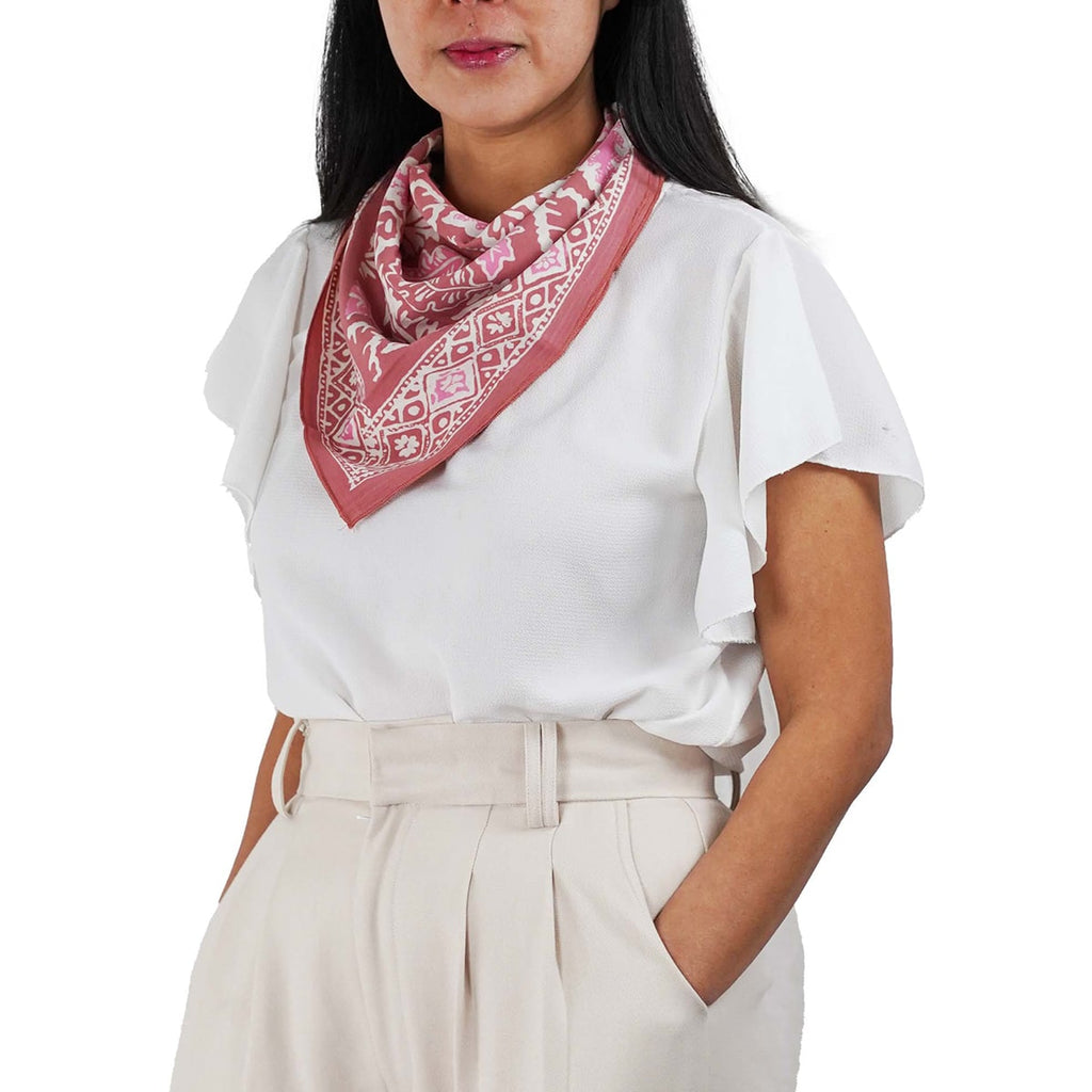 Hand Dyed Batik Bandana - Peach Pink Coral Leaves