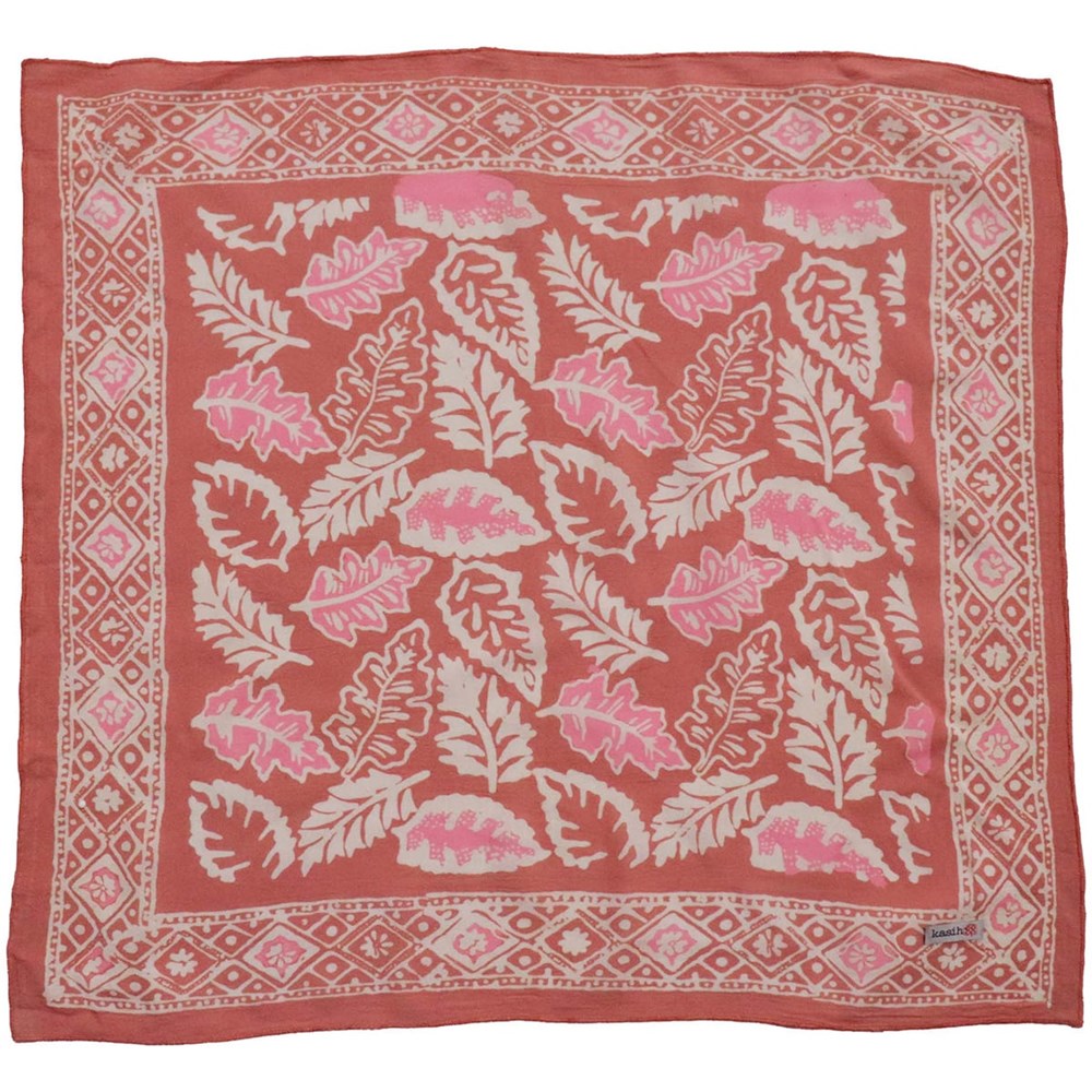 Hand Dyed Batik Bandana - Peach Pink Coral Leaves